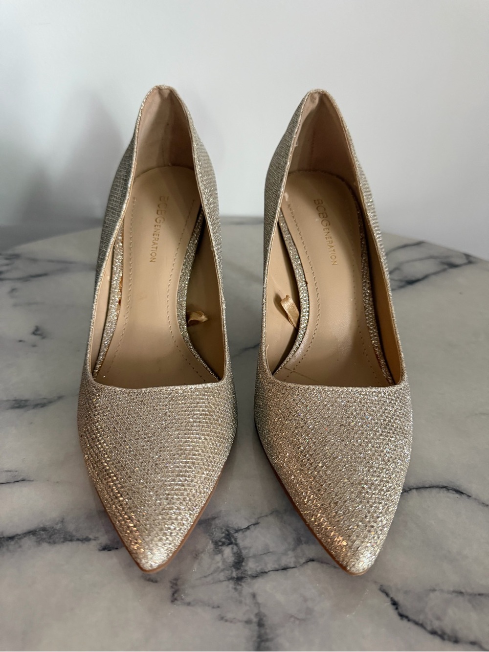 BCBGeneration Sparkling Gold Pointed Toe Pumps